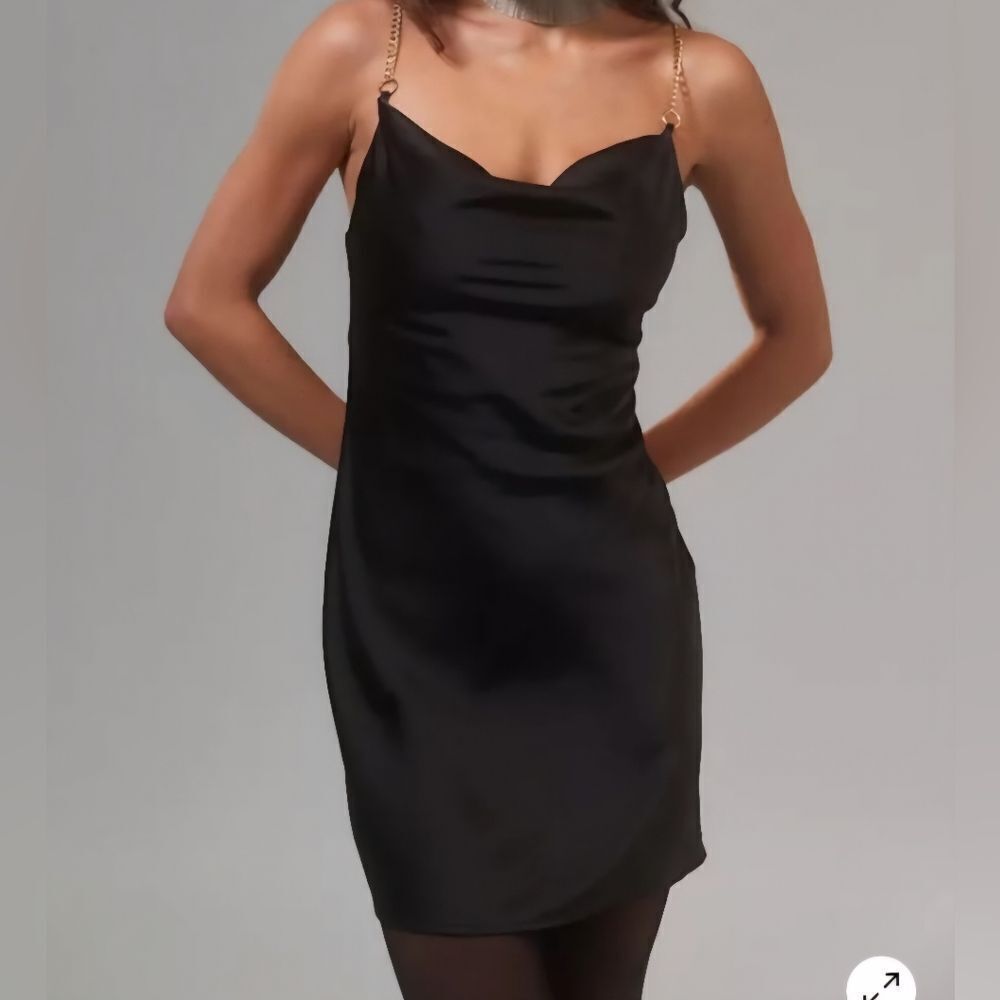 NWT Urban Outfitters Mallory Black Satin Cowlneck Mini Dress